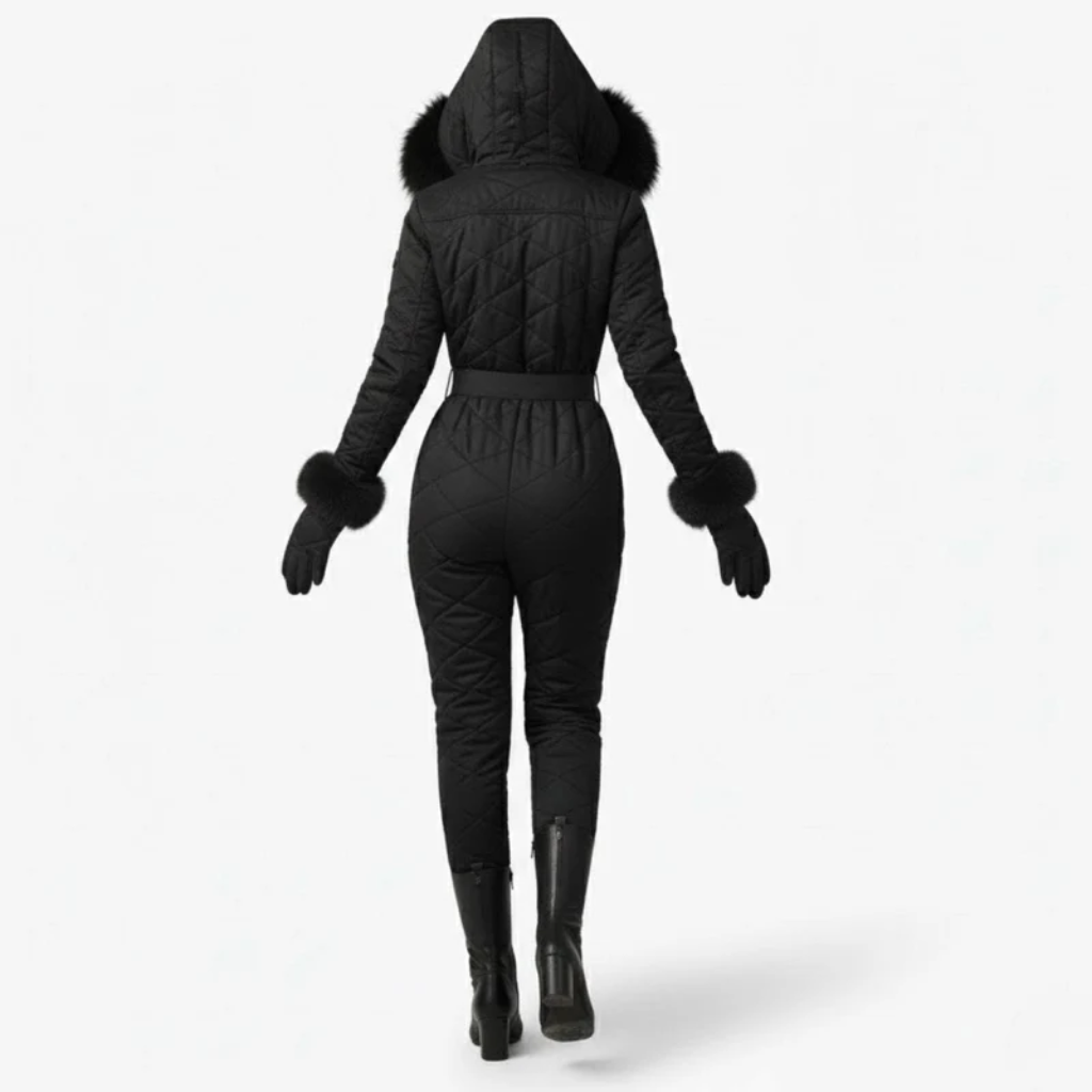 Women's One-Piece Ski Suit - Quilted with Faux Fur Trim