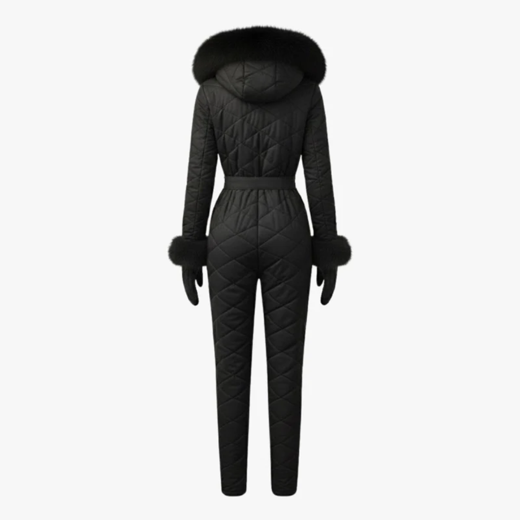 Women's One-Piece Ski Suit - Quilted with Faux Fur Trim