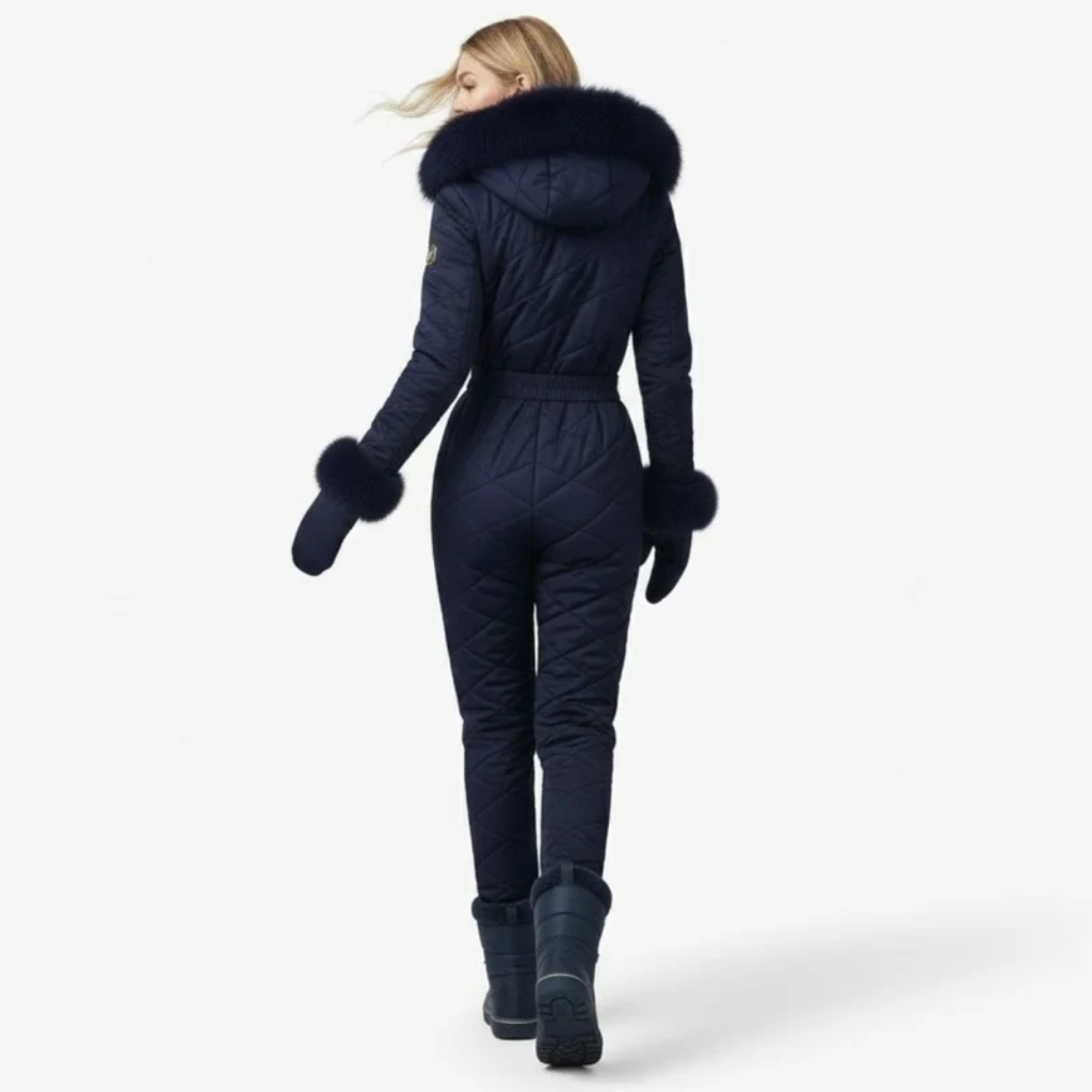 Women's One-Piece Ski Suit - Quilted with Faux Fur Trim