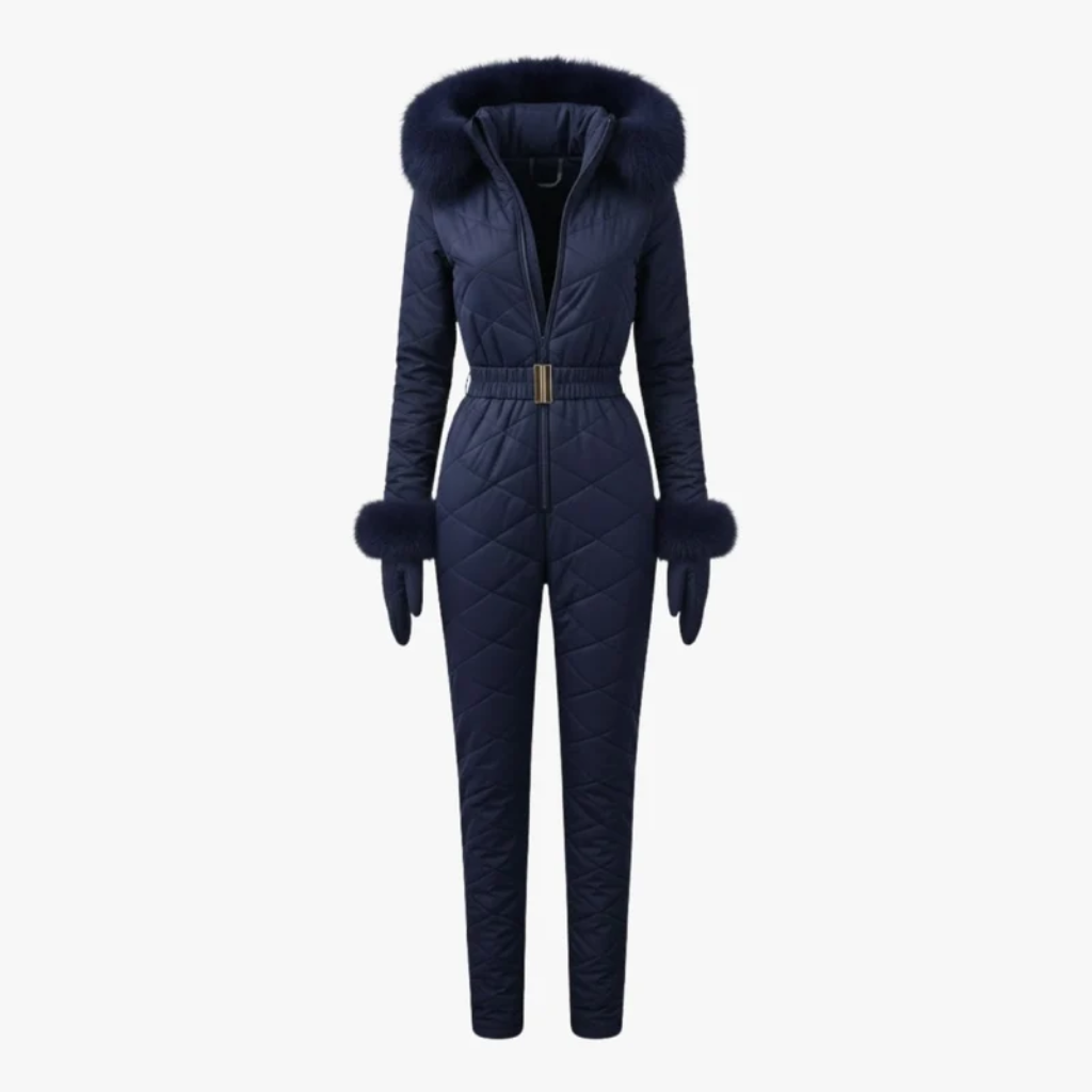 Women's One-Piece Ski Suit - Quilted with Faux Fur Trim