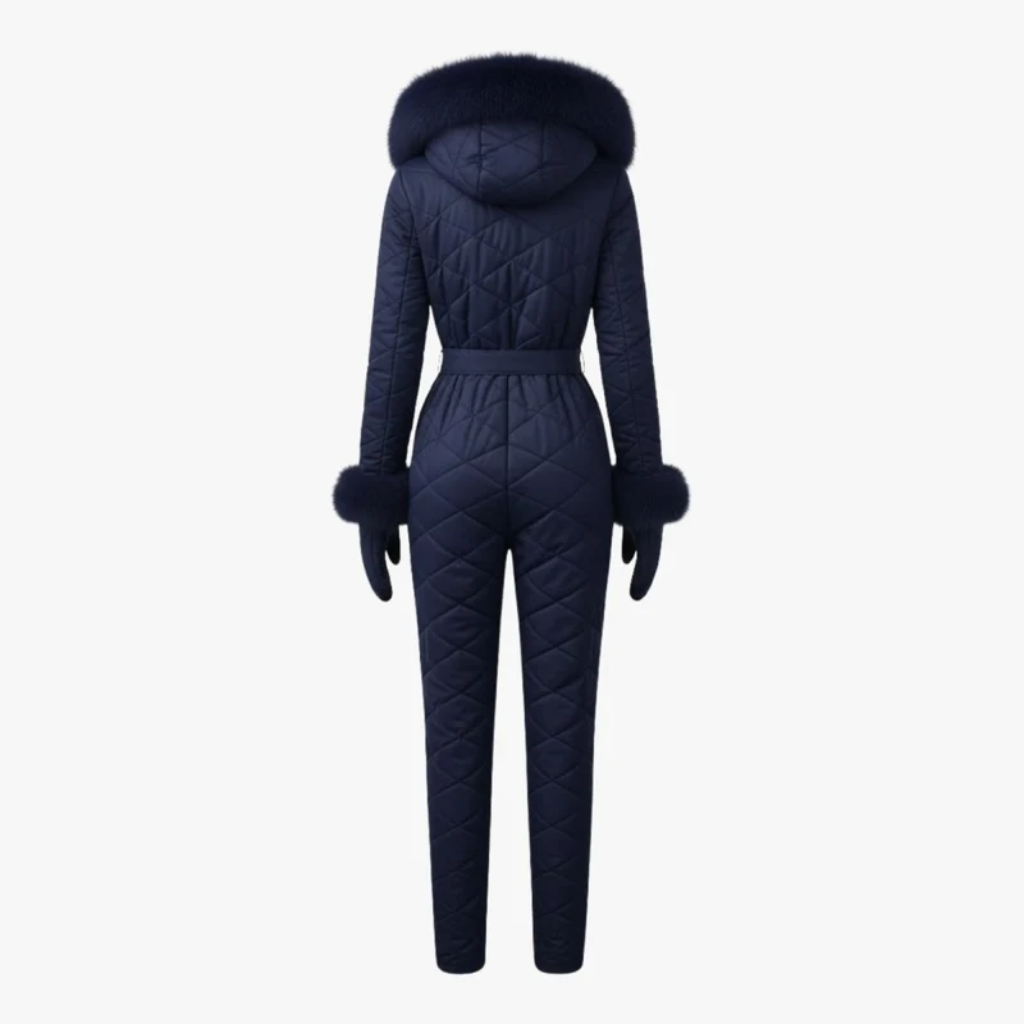 Women's One-Piece Ski Suit - Quilted with Faux Fur Trim