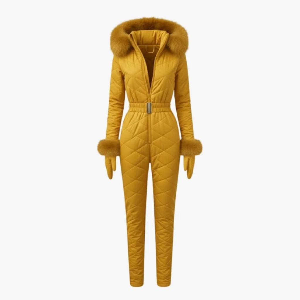 Women's One-Piece Ski Suit - Quilted with Faux Fur Trim
