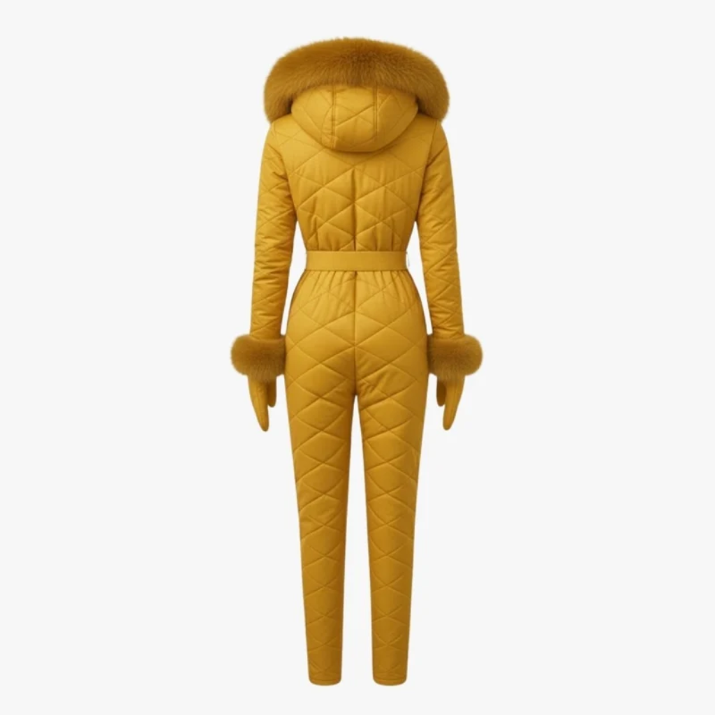 Women's One-Piece Ski Suit - Quilted with Faux Fur Trim