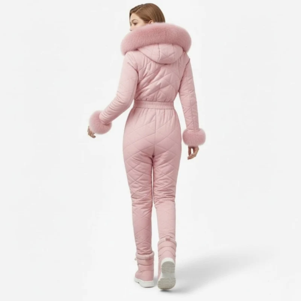 Women's One-Piece Ski Suit - Quilted with Faux Fur Trim