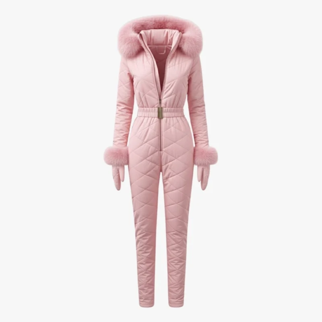 Women's One-Piece Ski Suit - Quilted with Faux Fur Trim