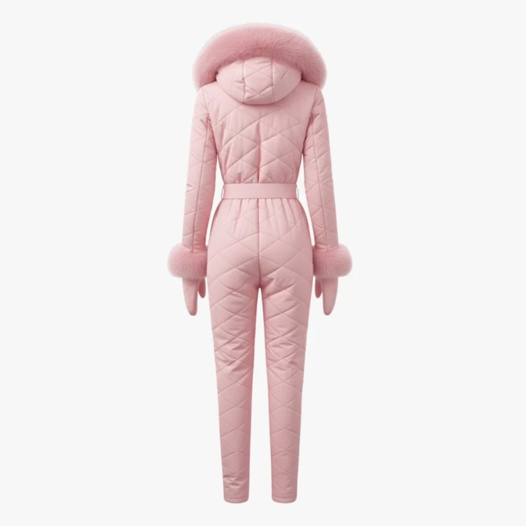 Women's One-Piece Ski Suit - Quilted with Faux Fur Trim