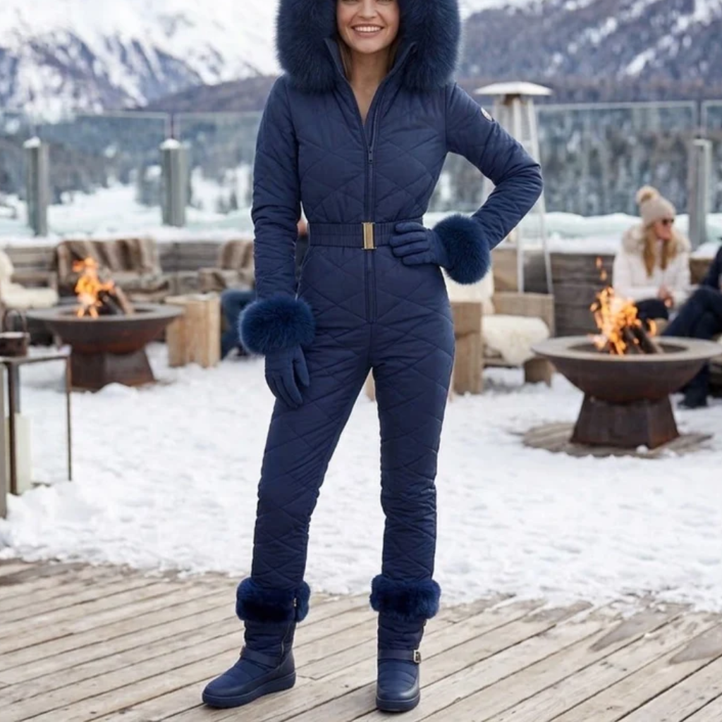 Women's One-Piece Ski Suit - Quilted with Faux Fur Trim