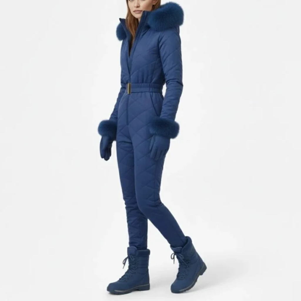 Women's One-Piece Ski Suit - Quilted with Faux Fur Trim