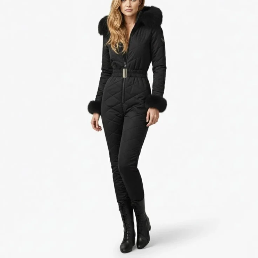 Women's One-Piece Ski Suit - Quilted with Faux Fur Trim