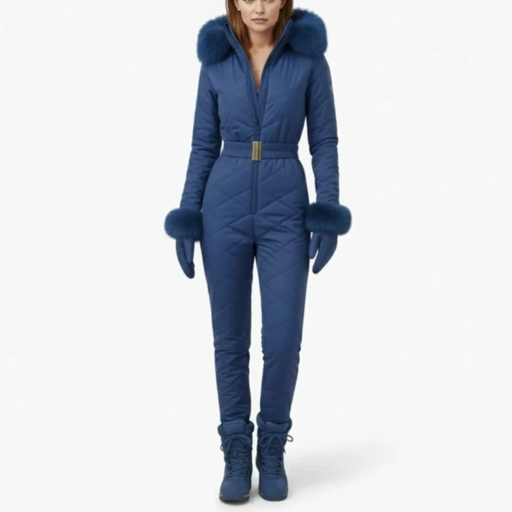 Women's One-Piece Ski Suit - Quilted with Faux Fur Trim