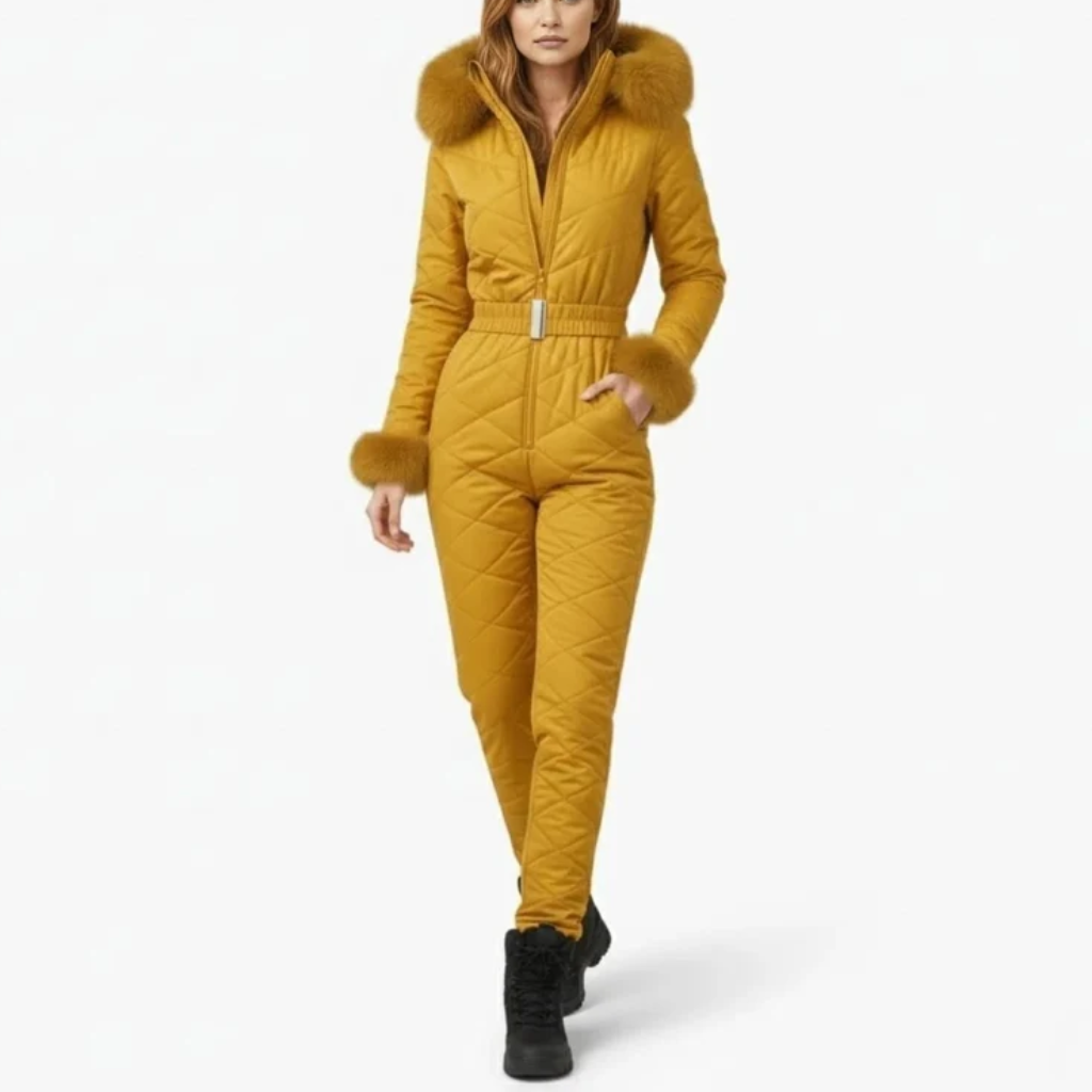 Women's One-Piece Ski Suit - Quilted with Faux Fur Trim