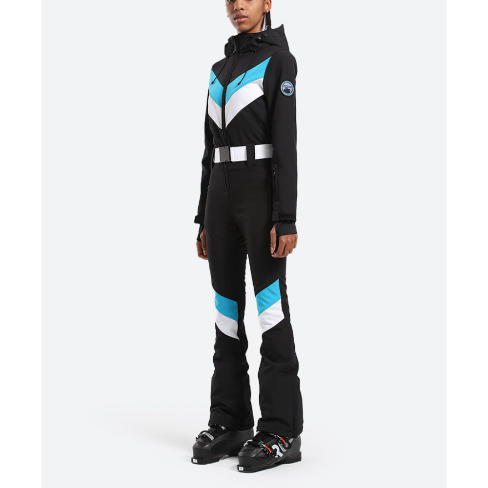 Women's One Piece Ski Suit - Striped & Hooded for Ladies-Frozenoir-