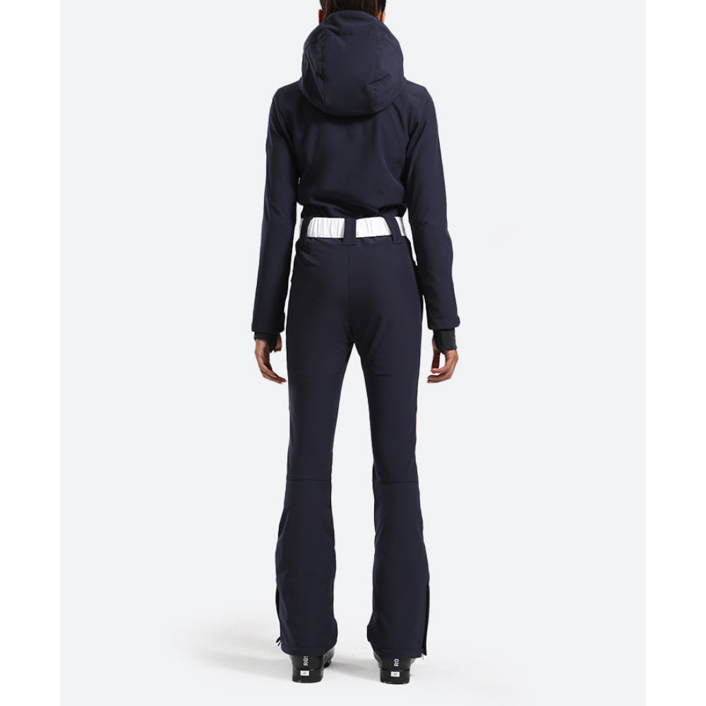 Women's One Piece Ski Suit - Striped & Hooded for Ladies-Frozenoir-