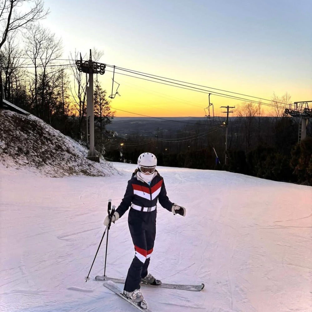 Women's One Piece Ski Suit - Striped & Hooded for Ladies-Frozenoir-