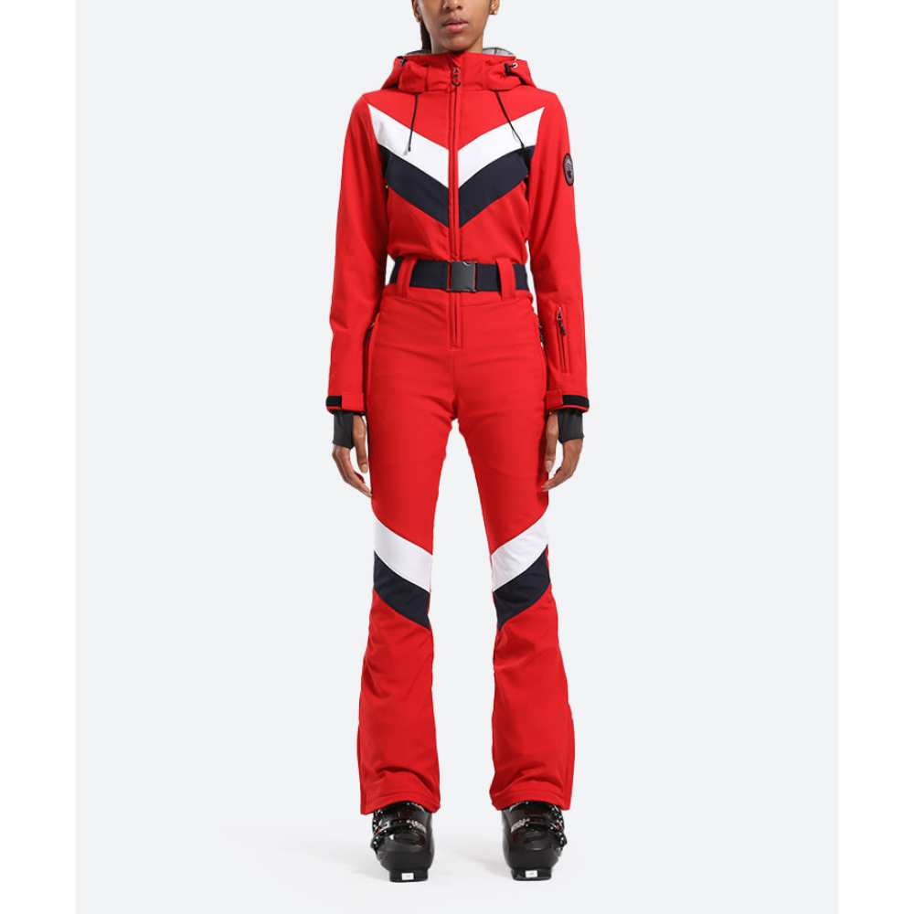 Women's One Piece Ski Suit - Striped & Hooded for Ladies-Frozenoir-