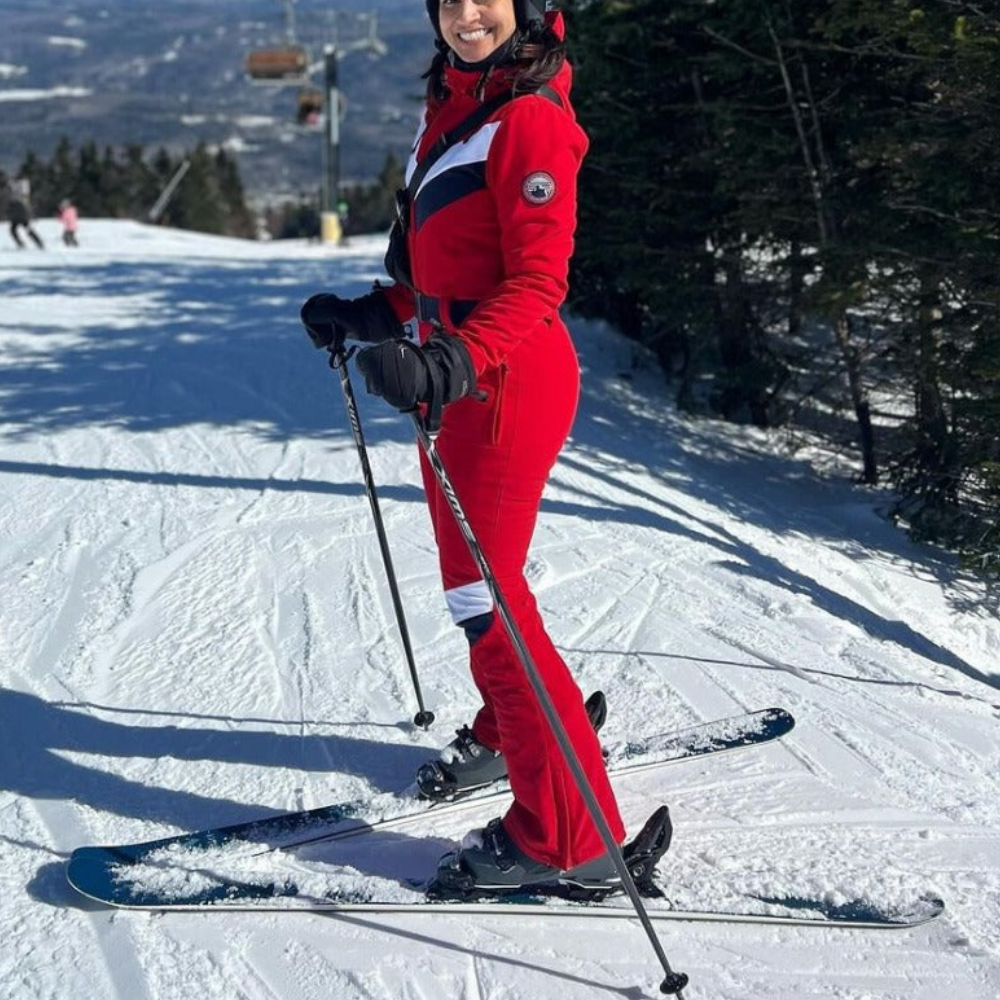 Women's One Piece Ski Suit - Striped & Hooded for Ladies-Frozenoir-