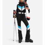 Women's One Piece Ski Suit - Striped & Hooded for Ladies-Frozenoir-Black-xs-