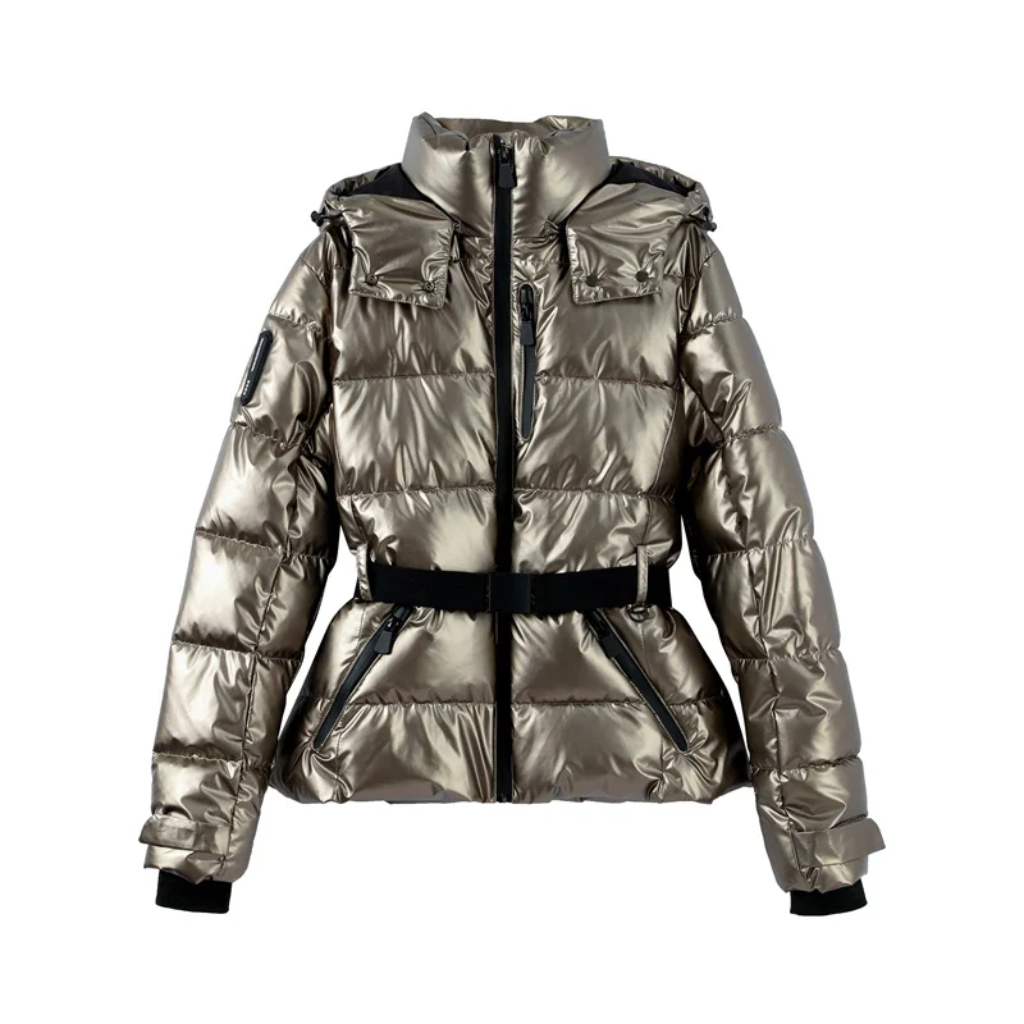 Damen-Skijacke Silber | Wasserabweisend, tailliert, Metallic-Look