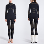 Women's Ski Base Layer - Quarter Zip Thermal Top-Frozenoir-Black-s-
