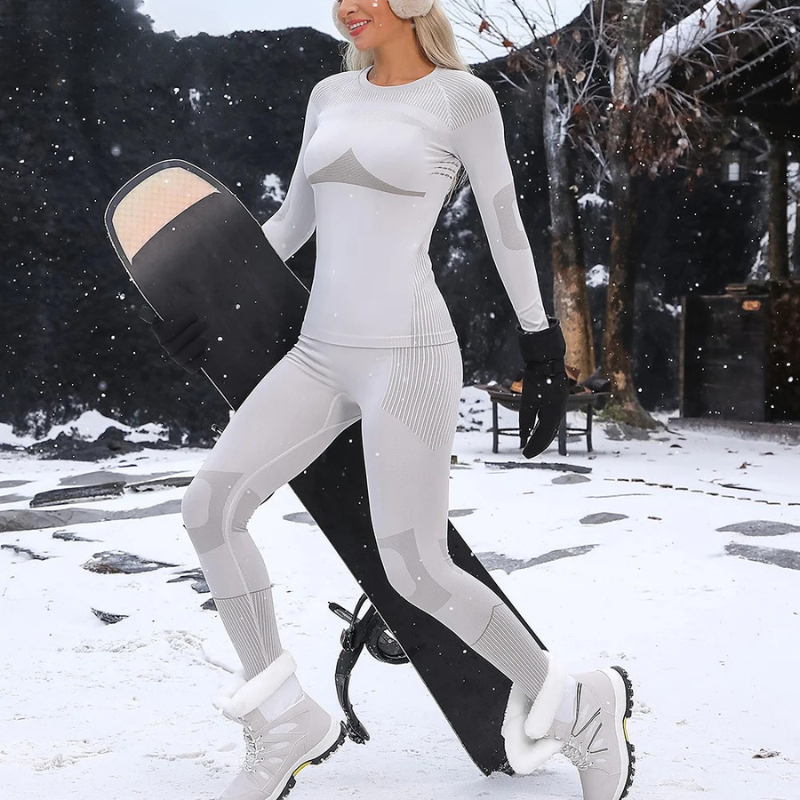 Women's Ski Base Layer Set - Thermal Top & Bottoms-Frozenoir-