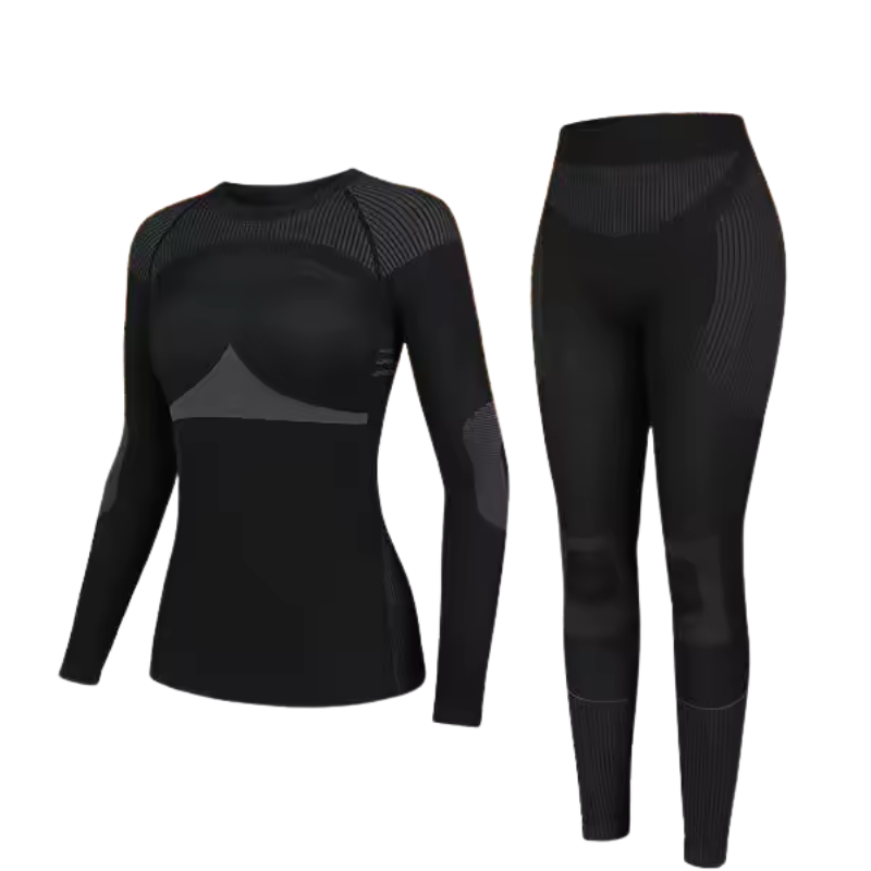 Women's Ski Base Layer Set - Thermal Top & Bottoms-Frozenoir-Black-s-