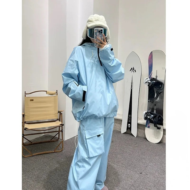 Women's Ski Suit - Baggy Snowboard Jacket & Pants Set-Frozenoir-Blue-s-
