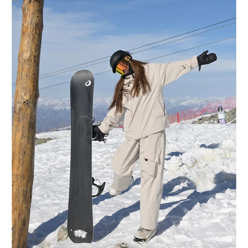 Women's Ski Suit - Baggy Snowboard Jacket & Pants Set-Frozenoir-White-s-