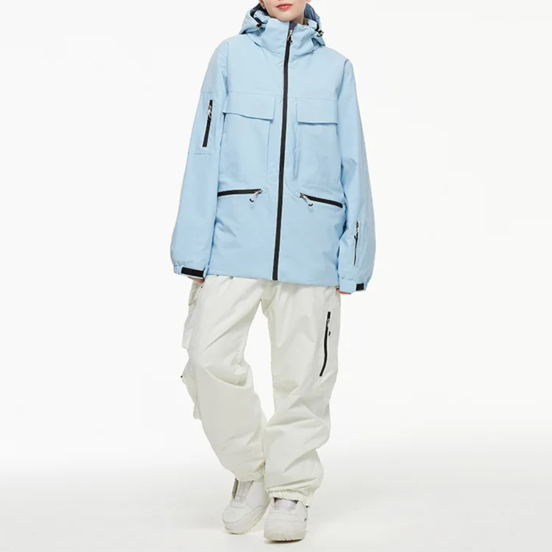 Women's Ski Suit - Waterproof Ski Jacket & Pants Set-Frozenoir-Light Blue/White-s-