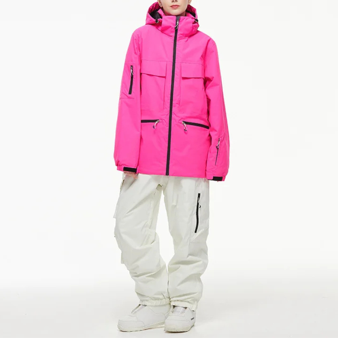 Women's Ski Suit - Waterproof Ski Jacket & Pants Set-Frozenoir-Pink/White-s-