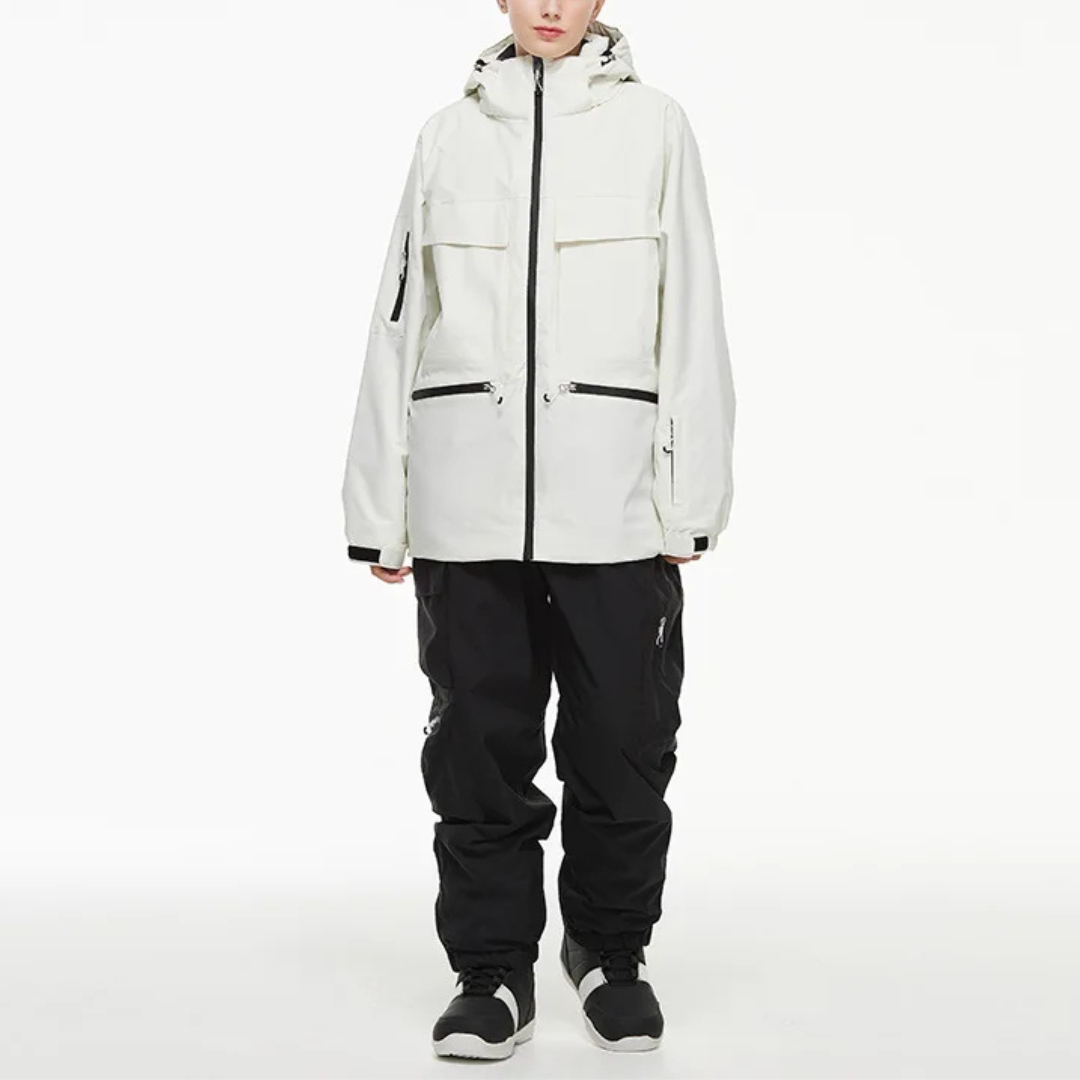 Women's Ski Suit - Waterproof Ski Jacket & Pants Set-Frozenoir-White/Black-s-