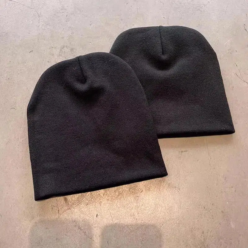 Y2K Beanie - Black & White Knit Hat (Men & Women)-Frozenoir-