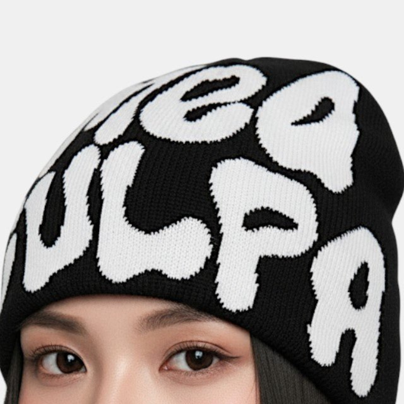 Y2K Graphic Beanie - Printed Knit Hat-Frozenoir-