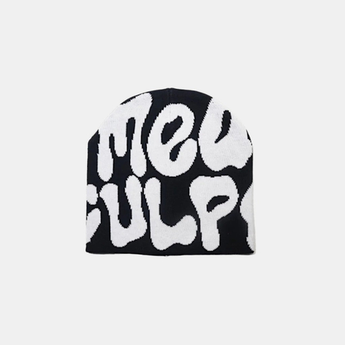 Y2K Graphic Beanie - Printed Knit Hat-Frozenoir-Black-