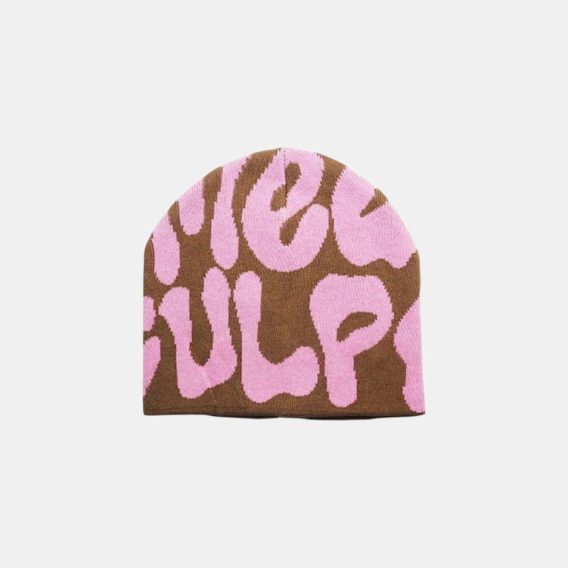 Y2K Graphic Beanie - Printed Knit Hat-Frozenoir-Brown-