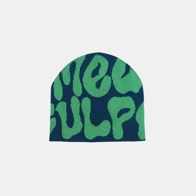 Y2K Graphic Beanie - Printed Knit Hat-Frozenoir-Dark Green-