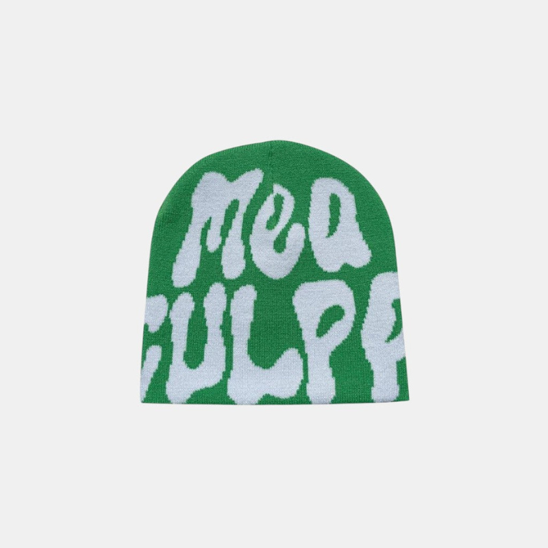 Y2K Graphic Beanie - Printed Knit Hat-Frozenoir-Green-