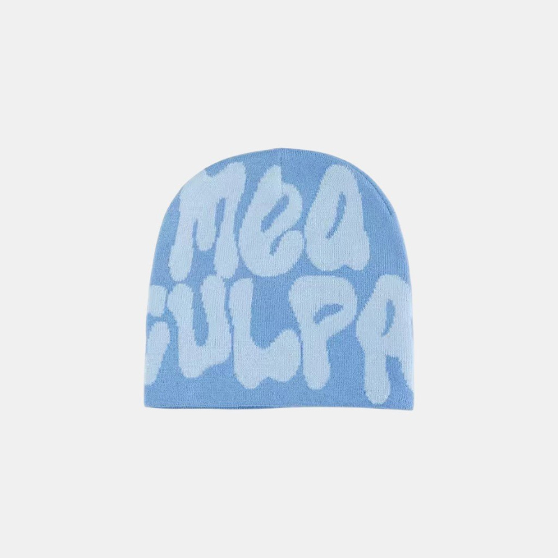 Y2K Graphic Beanie - Printed Knit Hat-Frozenoir-Light Blue-
