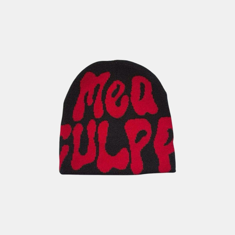Y2K Graphic Beanie - Printed Knit Hat-Frozenoir-Red-