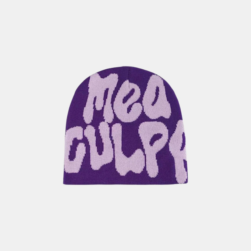 Y2K Graphic Beanie - Printed Knit Hat-Frozenoir-Violet-