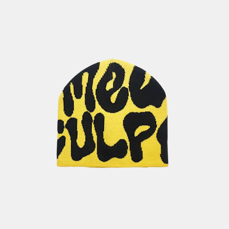 Y2K Graphic Beanie - Printed Knit Hat-Frozenoir-Yellow-