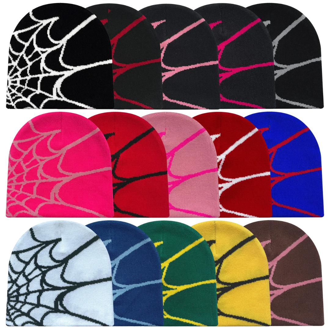 Y2K Knit Beanie - Spider Pattern for Winter-Frozenoir-