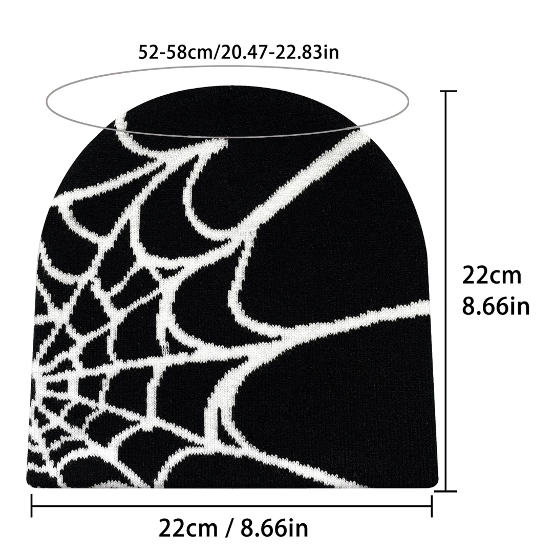 Y2K Knit Beanie - Spider Pattern for Winter-Frozenoir-
