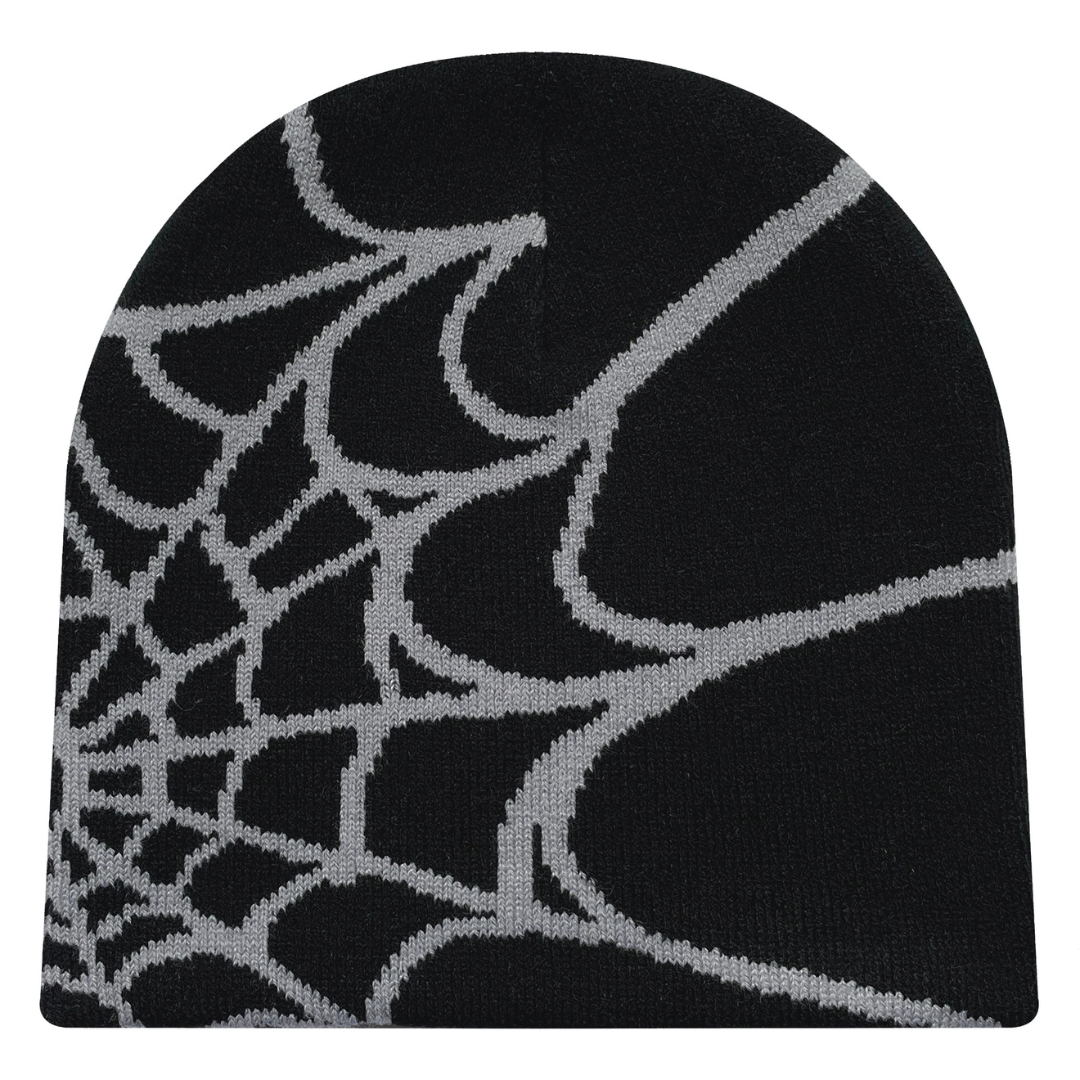 Y2K Knit Beanie - Spider Pattern for Winter-Frozenoir-Gray/Black-