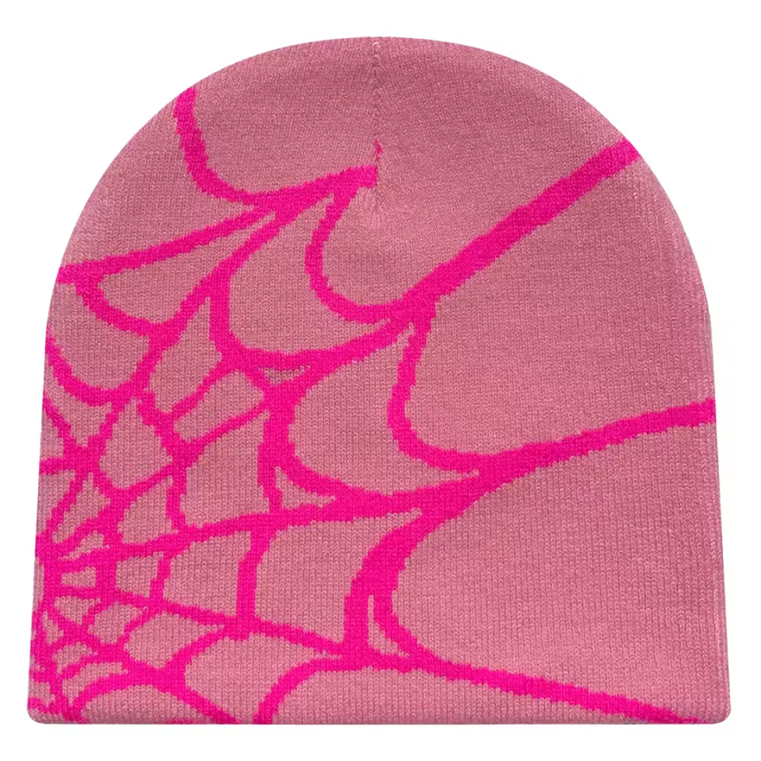 Y2K Knit Beanie - Spider Pattern for Winter-Frozenoir-Pink-