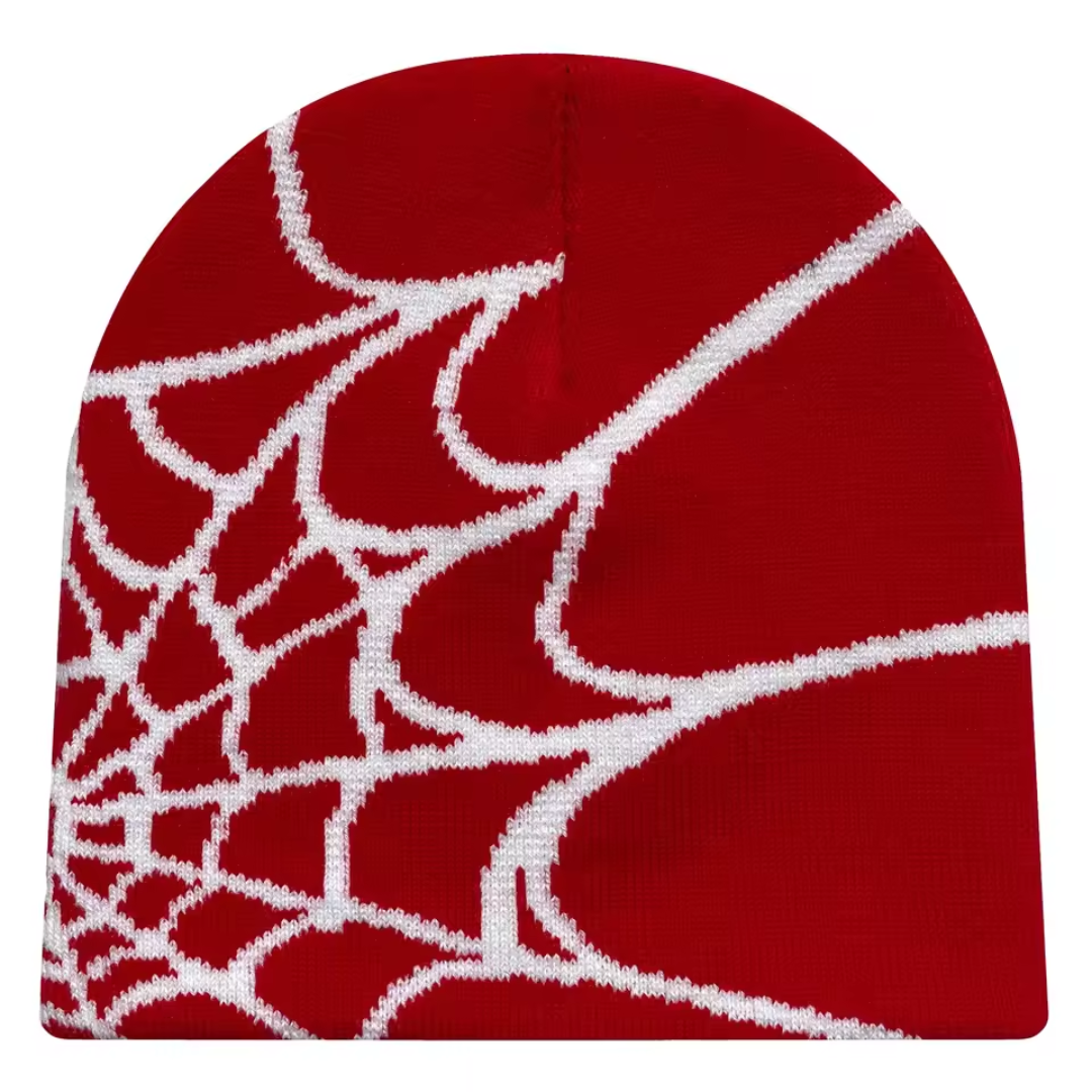 Y2K Knit Beanie - Spider Pattern for Winter-Frozenoir-Red-