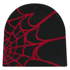 Y2K Knit Beanie - Spider Pattern for Winter-Frozenoir-Red/Black-