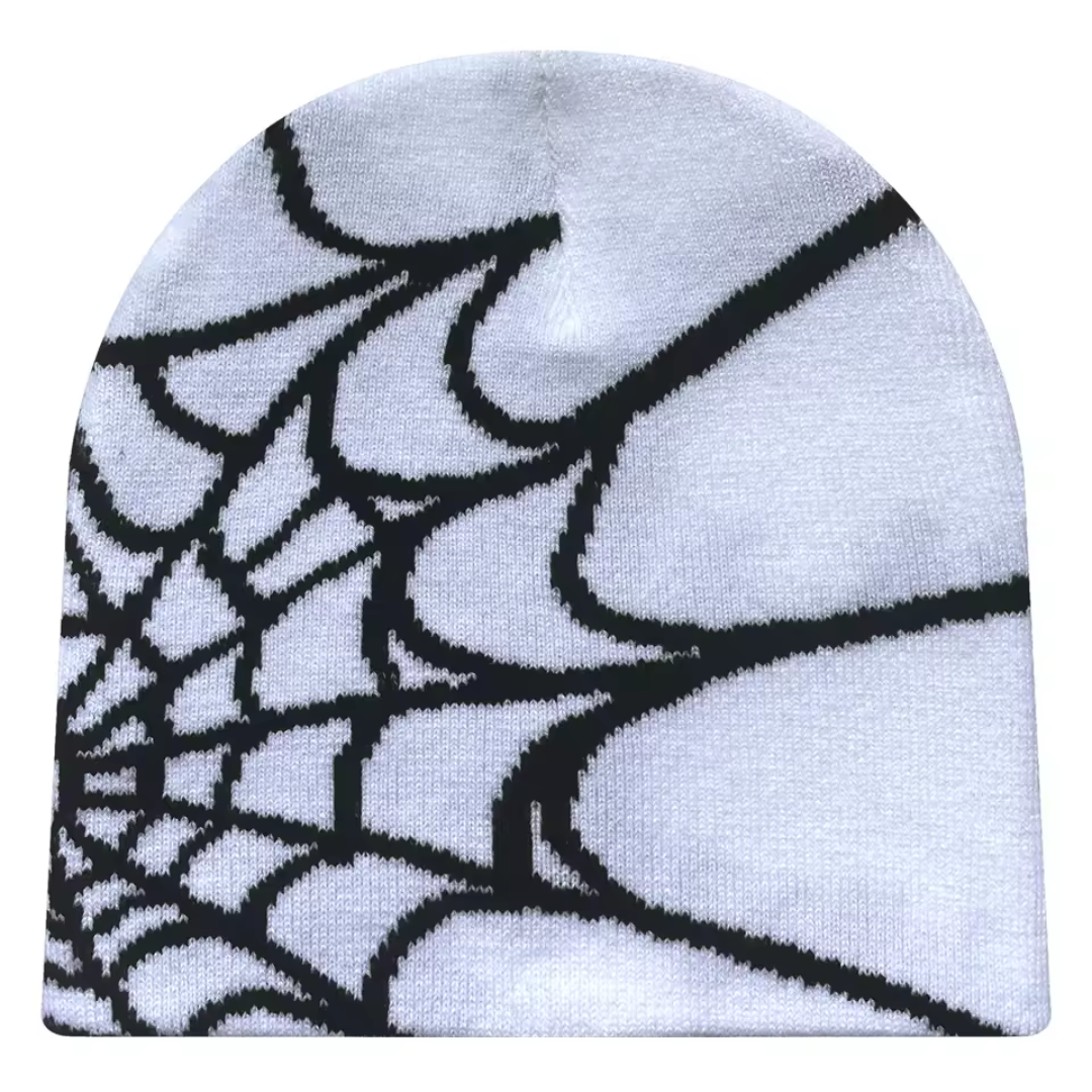 Y2K Knit Beanie - Spider Pattern for Winter-Frozenoir-White-